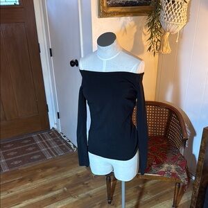 Nicole Miller Black Off-Shoulder Long Sleeve Top